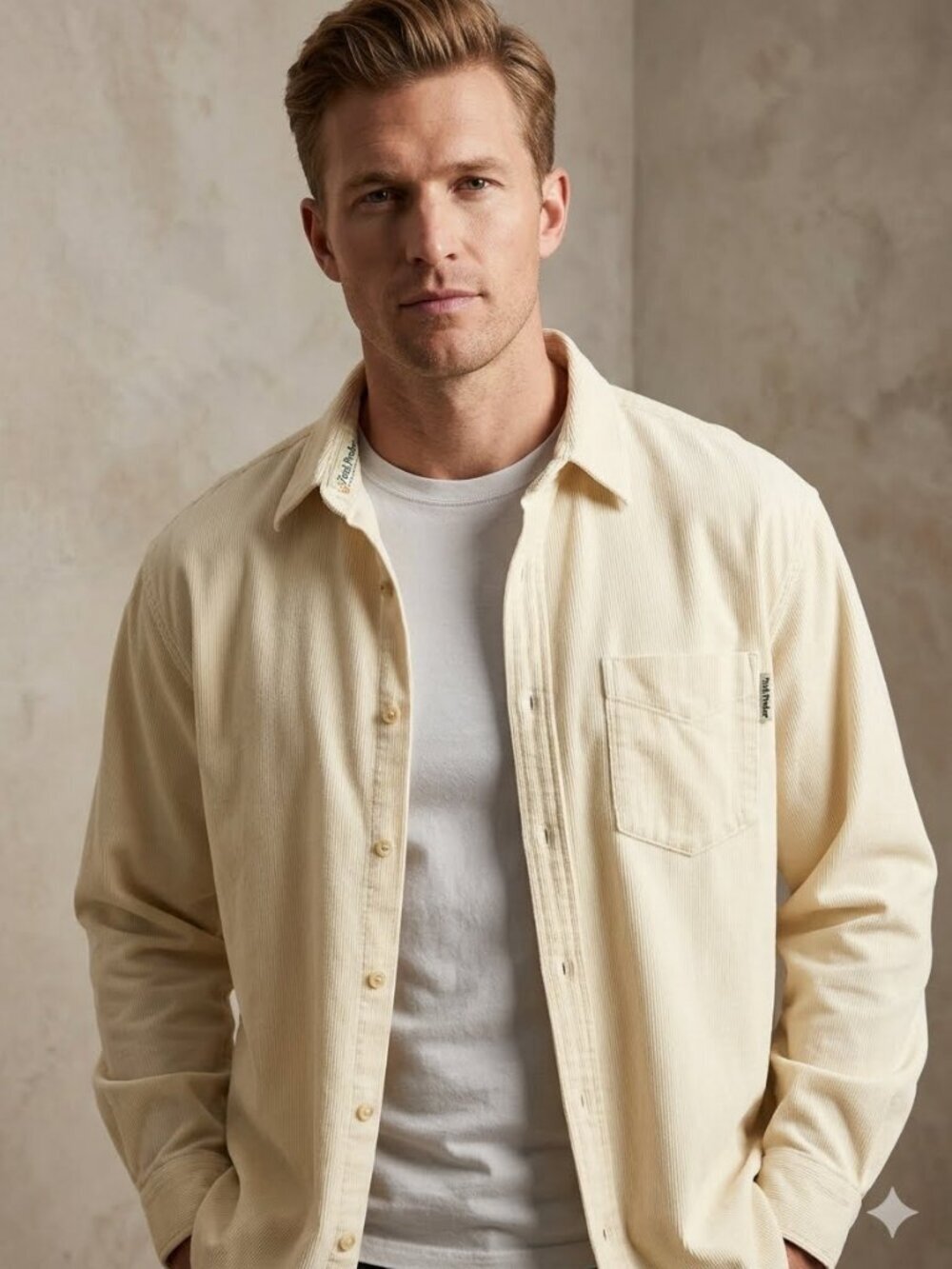 Fresh Produce Men’s Size M Ivory Corduroy Button Down Long Sleeve Shirt Classic